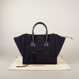 Celine Phantom Luggage Tote Navy Felt Black Leather Bag